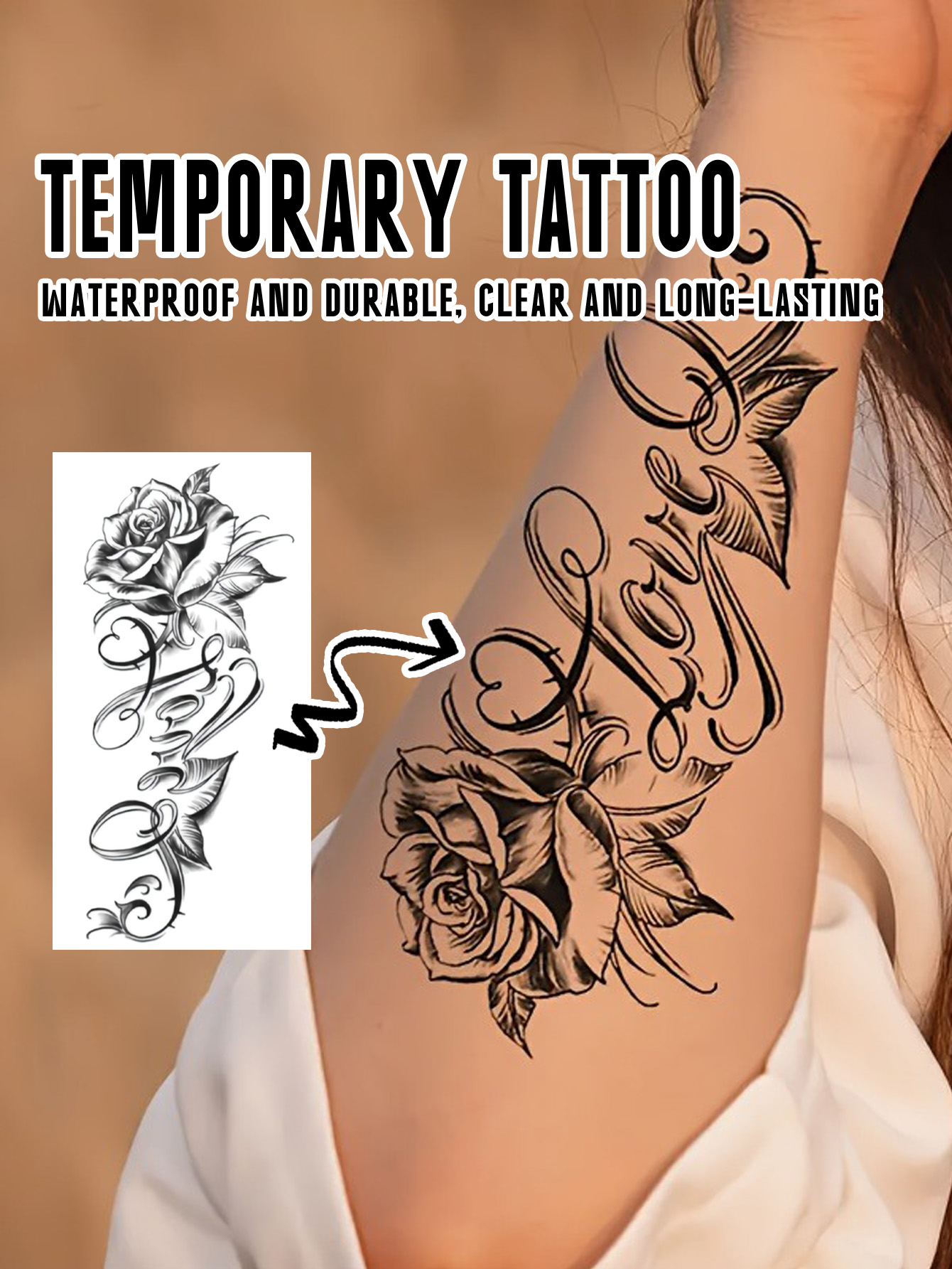 Rose and Love Letter Tattoo Sticker